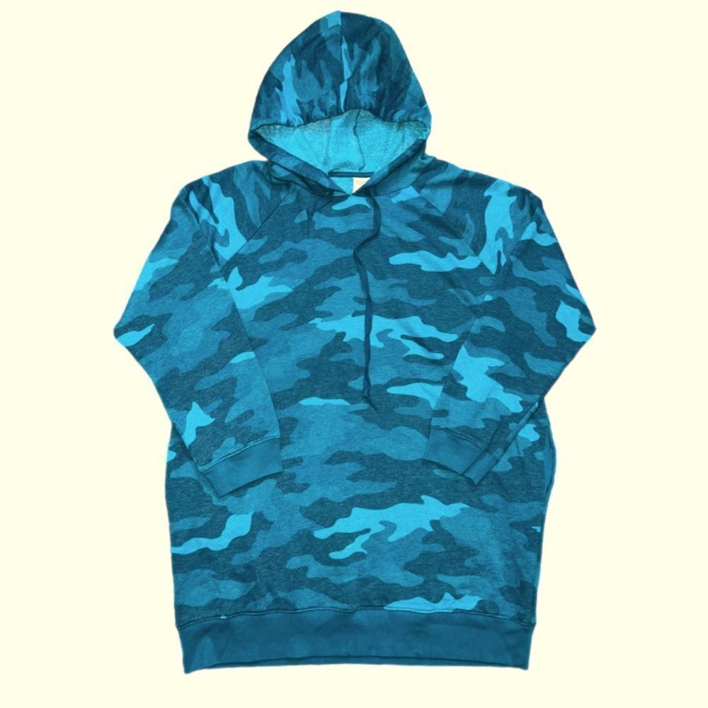 Victorias Secret Pink Cozy Fleece Dress Hoodie Pullover long sleeve blue Camo Xl - Picture 3 of 8